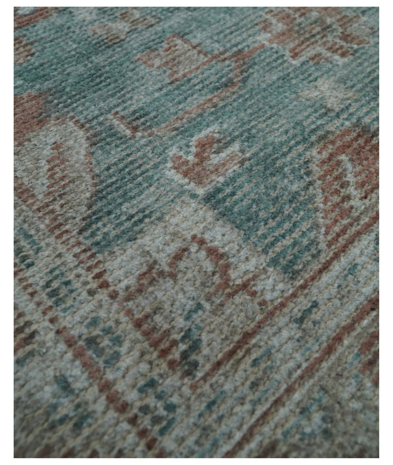 8x10 Green and Ivory Rug | Handmade Floral Area rug made with wool blended with art silk Low Pile  | PR03