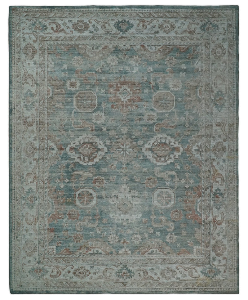 8x10 Green and Ivory Rug | Handmade Floral Area rug made with wool blended with art silk Low Pile  | PR03