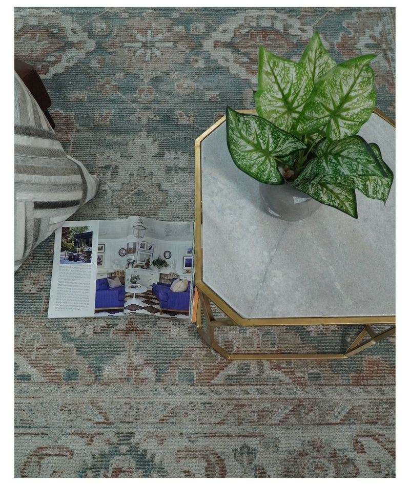 8x10 Green and Ivory Rug | Handmade Floral Area rug made with wool blended with art silk Low Pile  | PR03