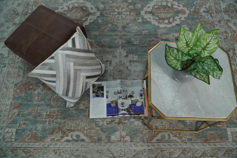 8x10 Green and Ivory Rug | Handmade Floral Area rug made with wool blended with art silk Low Pile  | PR03