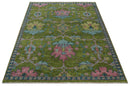 8x10 Green, Blue and Peach Hand Knotted Vibrant Donegal Floral Wool Rug