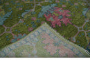 8x10 Green, Blue and Peach Hand Knotted Vibrant Donegal Floral Wool Rug