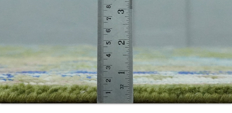 8x10 Green, Blue and Peach Hand Knotted Vibrant Donegal Floral Wool Rug