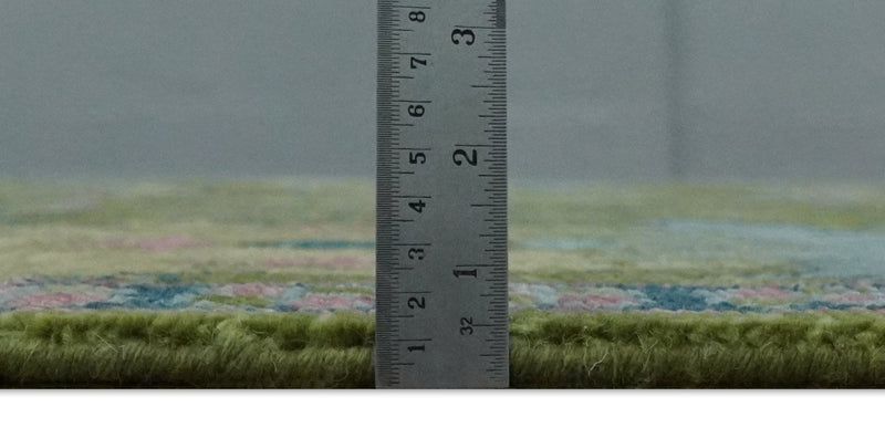 8x10 Green, Blue and Peach Hand Knotted Vibrant Donegal Floral Wool Rug