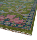 8x10 Green, Blue and Peach Hand Knotted Vibrant Donegal Floral Wool Rug