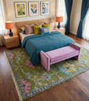 8x10 Green, Blue and Peach Hand Knotted Vibrant Donegal Floral Wool Rug
