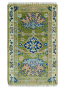 8x10 Green, Blue and Peach Hand Knotted Vibrant Donegal Floral Wool Rug