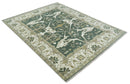 8x10 Green, Ivory and Olive Hand knotted Oriental Oushak wool Area Rug