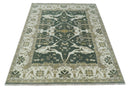 8x10 Green, Ivory and Olive Hand knotted Oriental Oushak wool Area Rug