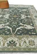 8x10 Green, Ivory and Olive Hand knotted Oriental Oushak wool Area Rug