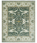 8x10 Green, Ivory and Olive Hand knotted Oriental Oushak wool Area Rug
