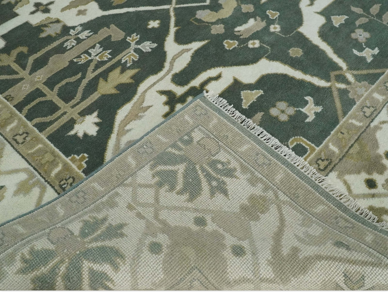 8x10 Green, Ivory and Olive Hand knotted Oriental Oushak wool Area Rug