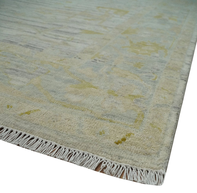 8x10 Hand Knotted Antique Ivory, Silver and Olive Traditional Wool Rug