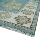 8x10 Hand Knotted Aqua and Ivory Traditional Oushak Wool Area Rug