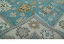 8x10 Hand Knotted Aqua and Ivory Traditional Oushak Wool Area Rug