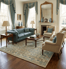Beige and Blue Hand Knotted Persian Antique Area Rug 8x10 Recycled Silk