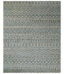 8x10 Hand Knotted Beige, Gray and Blue Modern Contemporary Southwestern Tribal Trellis Recycled Silk Area Rug | OP44