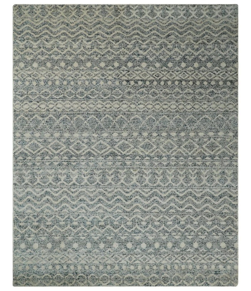 8x10 Hand Knotted Beige, Gray and Blue Modern Contemporary Southwestern Tribal Trellis Recycled Silk Area Rug | OP44