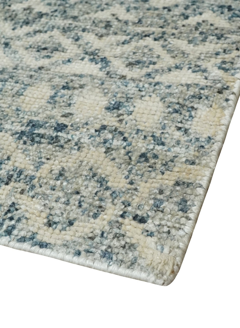 8x10 Hand Knotted Beige, Gray and Blue Modern Contemporary Southwestern Tribal Trellis Recycled Silk Area Rug | OP44
