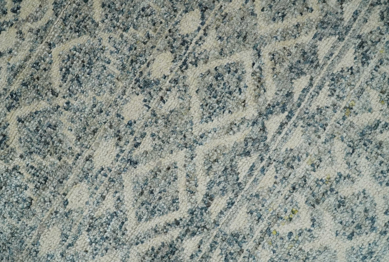 8x10 Hand Knotted Beige, Gray and Blue Modern Contemporary Southwestern Tribal Trellis Recycled Silk Area Rug | OP44