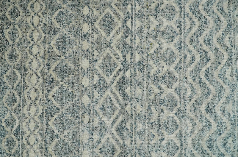 8x10 Hand Knotted Beige, Gray and Blue Modern Contemporary Southwestern Tribal Trellis Recycled Silk Area Rug | OP44