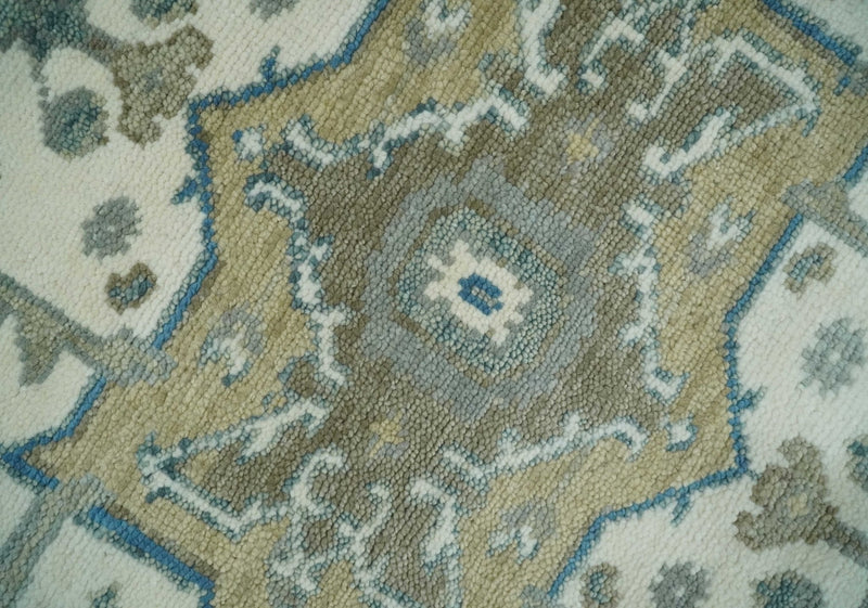 8x10 Hand Knotted Beige, Ivory and Gray Traditional Turkish Design Wool Area Rug