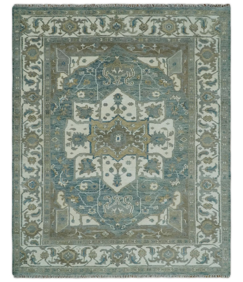 8x10 Hand Knotted Beige, Ivory and Gray Traditional Turkish Design Wool Area Rug