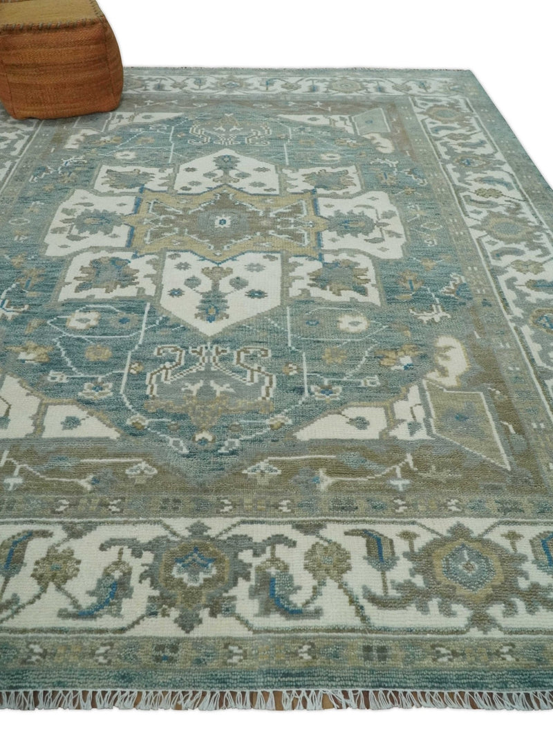 8x10 Hand Knotted Beige, Ivory and Gray Traditional Turkish Design Wool Area Rug