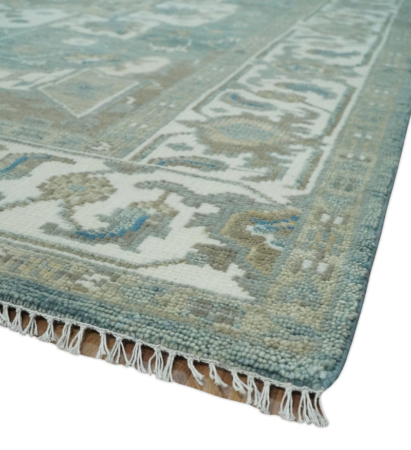 8x10 Hand Knotted Beige, Ivory and Gray Traditional Turkish Design Wool Area Rug