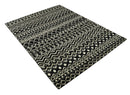 Hand Knotted Black and Ivory Modern Contemporary Southwestern Tribal Trellis Recycled Silk Area Rug | OP11