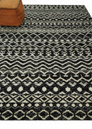 Hand Knotted Black and Ivory Modern Contemporary Southwestern Tribal Trellis Recycled Silk Area Rug | OP11