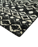 Hand Knotted Black and Ivory Modern Contemporary Southwestern Tribal Trellis Recycled Silk Area Rug | OP11