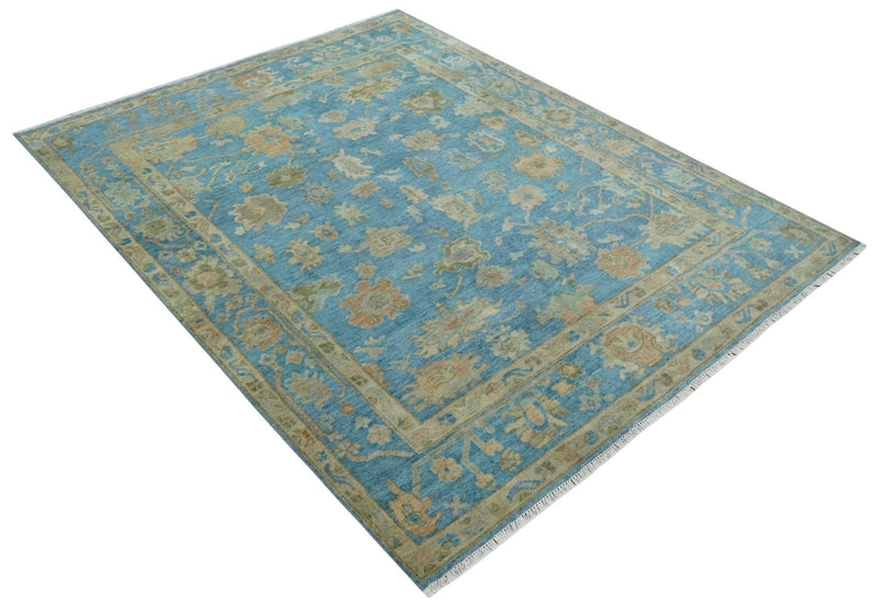 8x10 Hand knotted Blue and Beige Traditional Oushak Wool Area Rug