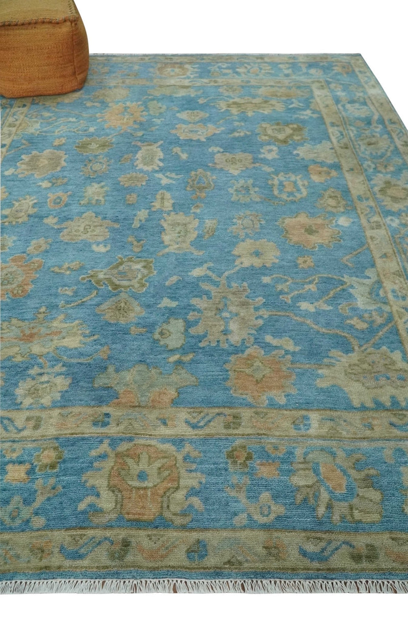 8x10 Hand knotted Blue and Beige Traditional Oushak Wool Area Rug