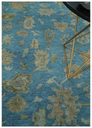 8x10 Hand knotted Blue and Beige Traditional Oushak Wool Area Rug