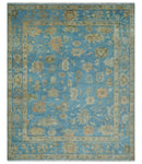 8x10 Hand knotted Blue and Beige Traditional Oushak Wool Area Rug
