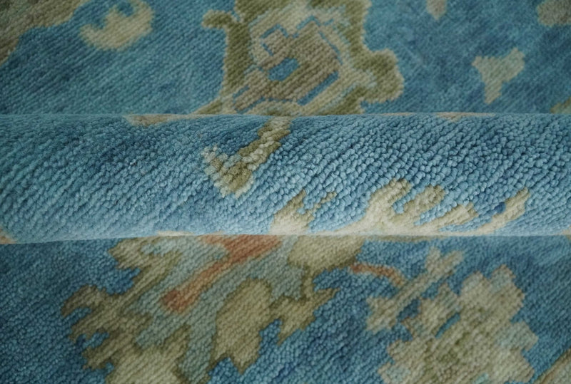 8x10 Hand knotted Blue and Beige Traditional Oushak Wool Area Rug