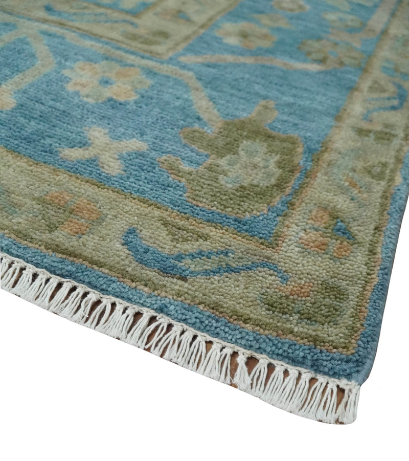 8x10 Hand knotted Blue and Beige Traditional Oushak Wool Area Rug