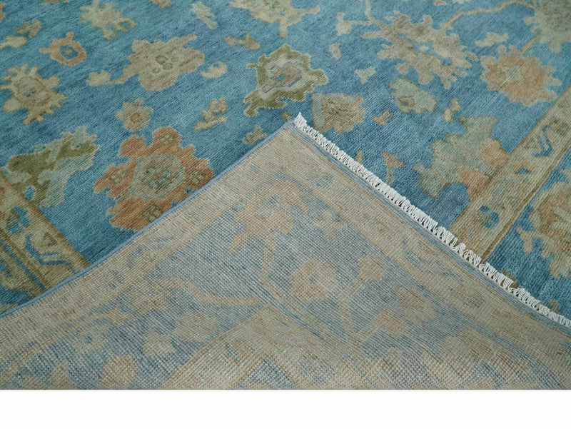8x10 Hand knotted Blue and Beige Traditional Oushak Wool Area Rug