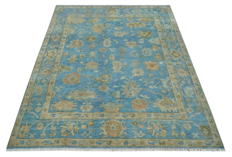8x10 Hand knotted Blue and Beige Traditional Oushak Wool Area Rug
