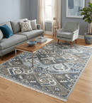 Hand Knotted Wool Persian Oushak Area Rug 8x10 - Gray Blue and Ivory Traditional Design