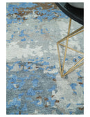 8x10 Hand Knotted Blue and Silver Modern Abstract Low Pile Contemporary Wool Rug | TRD2650