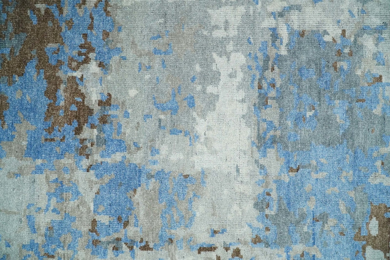8x10 Hand Knotted Blue and Silver Modern Abstract Low Pile Contemporary Wool Rug | TRD2650