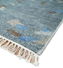 8x10 Hand Knotted Blue and Silver Modern Abstract Low Pile Contemporary Wool Rug | TRD2650