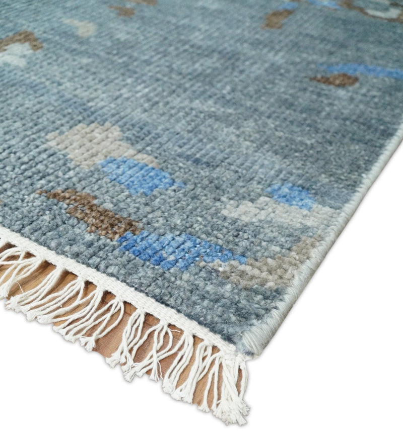 8x10 Hand Knotted Blue and Silver Modern Abstract Low Pile Contemporary Wool Rug | TRD2650