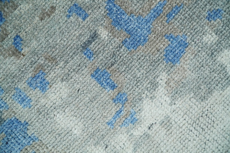 8x10 Hand Knotted Blue and Silver Modern Abstract Low Pile Contemporary Wool Rug | TRD2650