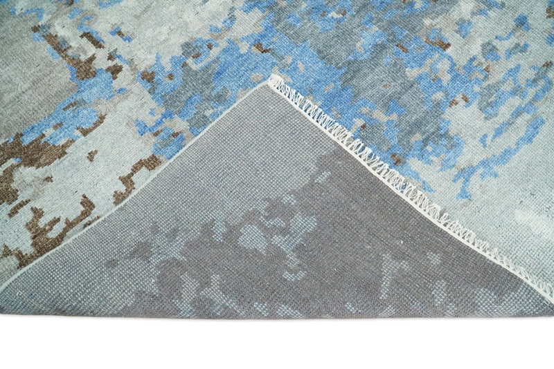 8x10 Hand Knotted Blue and Silver Modern Abstract Low Pile Contemporary Wool Rug | TRD2650