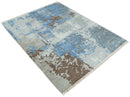 8x10 Hand Knotted Blue and Silver Modern Abstract Low Pile Contemporary Wool Rug | TRD2650
