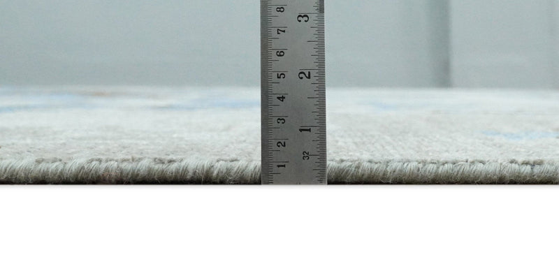 8x10 Hand Knotted Blue and Silver Modern Abstract Low Pile Contemporary Wool Rug | TRD2650