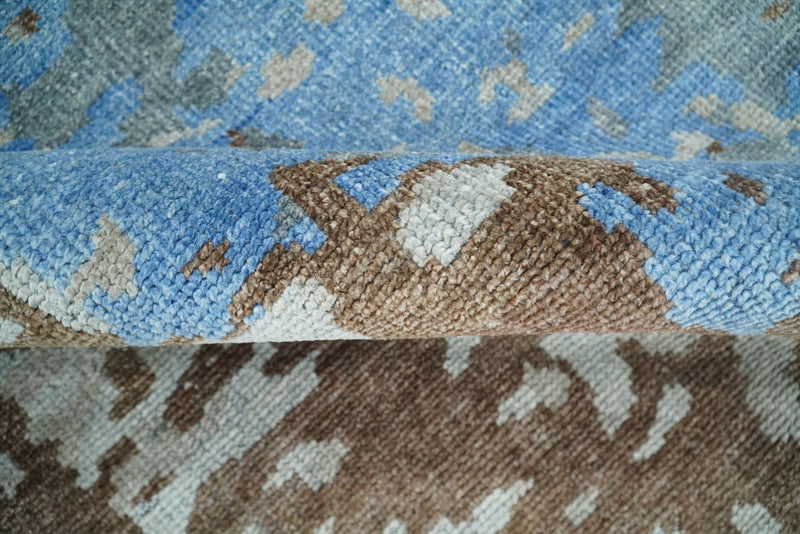 8x10 Hand Knotted Blue and Silver Modern Abstract Low Pile Contemporary Wool Rug | TRD2650